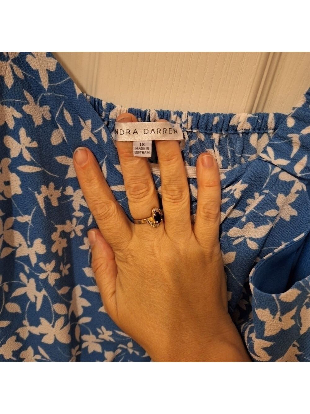 Sandra Darren Blue White Sun Dress Size 1X - Picture 3 of 10